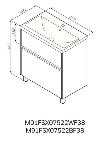 Тумба з раковиною підлогова 75 см, 2 шухляди AM.PM Gem S M91-FSX0752-WC0752WF38 M91-FSX0752-WC0752WF38 фото