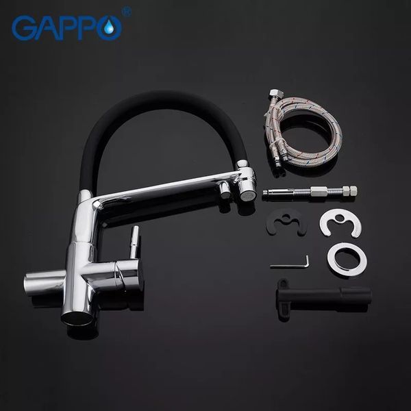 Смеситель для кухни на две воды GAPPO G4398-7 с гибким изливом, черный/хром G4398-7 фото