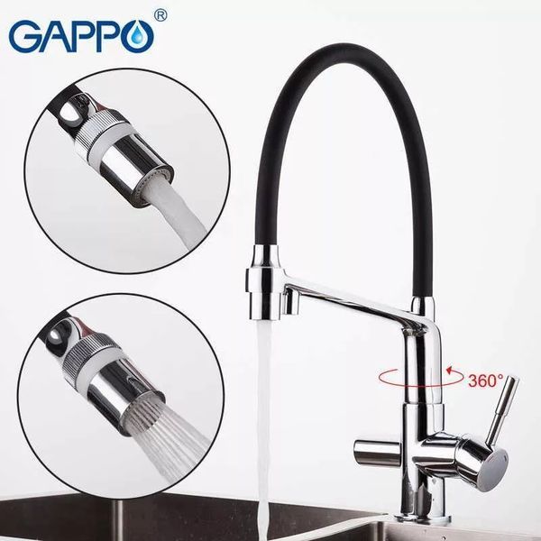 Смеситель для кухни на две воды GAPPO G4398-7 с гибким изливом, черный/хром G4398-7 фото