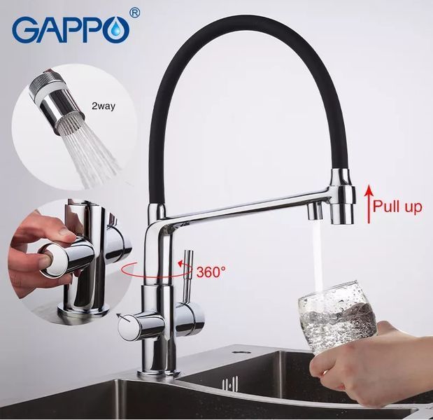 Смеситель для кухни на две воды GAPPO G4398-7 с гибким изливом, черный/хром G4398-7 фото