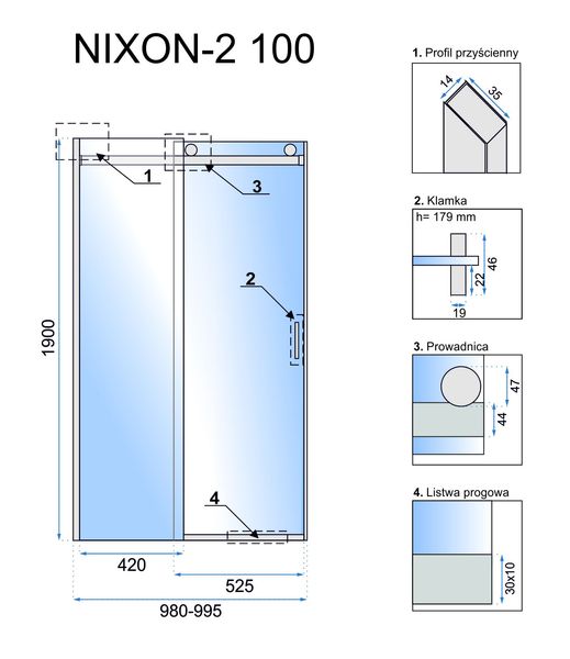 Душові двері REA NIXON-2 100 L REA-K5012 фото