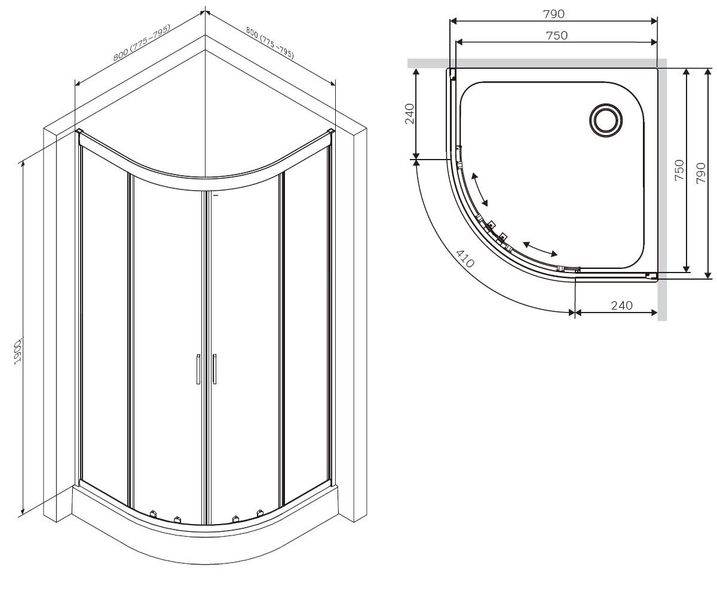Душова кабіна Gem 1/4 Round 80x80 см AM.PM без піддону W90UG-401-080MT W90UG-401-080MT фото