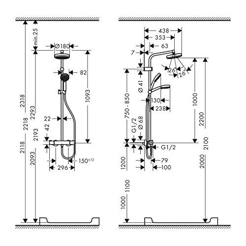 Душова система Hansgrohe Showerpipe MyClub 180, з термостатом EcoSmart 26738400 фото