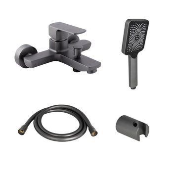 Комплект Qtap Lipno: Смеситель для ванны QTNH3023101DG + Душевой комплект (QTRUCA145S1GRP+QTHADPVC16 SD00053397 фото