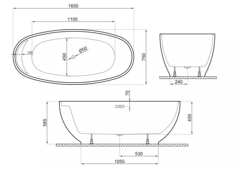 Окремостояча ванна Polimat KIVI біла, 165 x 75 см kivi-bila-165 фото