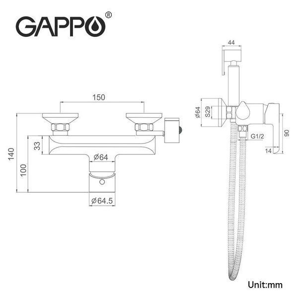 Смеситель с гигиенической лейкой GAPPO G2003-6, черный/хром G2003-6 фото