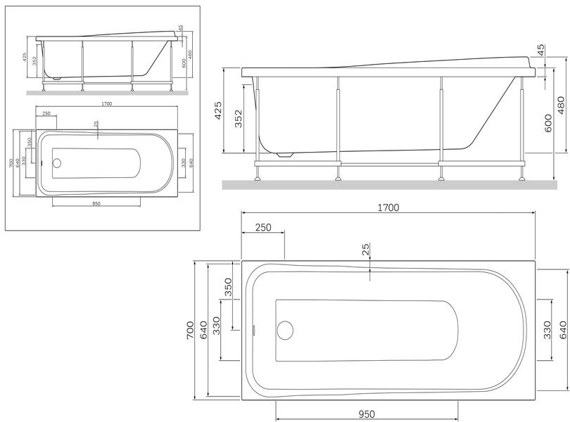 Каркас для ванни 170х70 см AM.PM W80A-170-070W-R Like W80A-170-070W-R фото