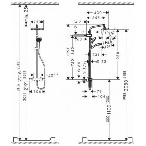 Душова система з термостатом Hansgrohe My Select Showerpipe 240, білий / хром 26764400 фото