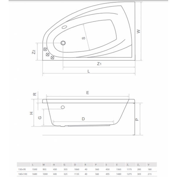 Ванна Radaway Rineia 160x100 ліва з ніжками + сифон R135L (WA1-31-160X100L) WA1-31-160x100LS фото