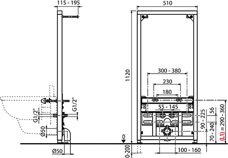 Монтажна рама для біде 510x100x1120 Alca Plast A105/1120 фото