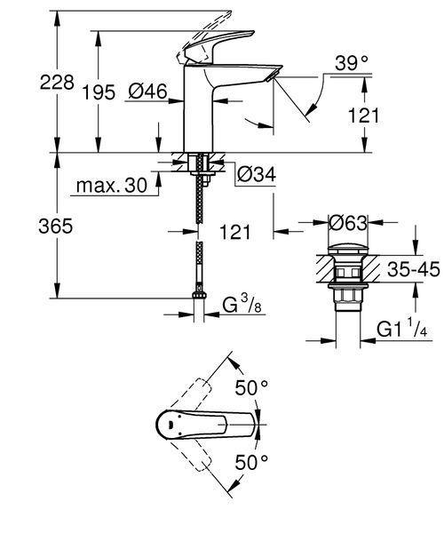 Eurosmart New Змішувач одноважільний для раковини M-Size + натискний донний клапан (23923003) 23923003 фото
