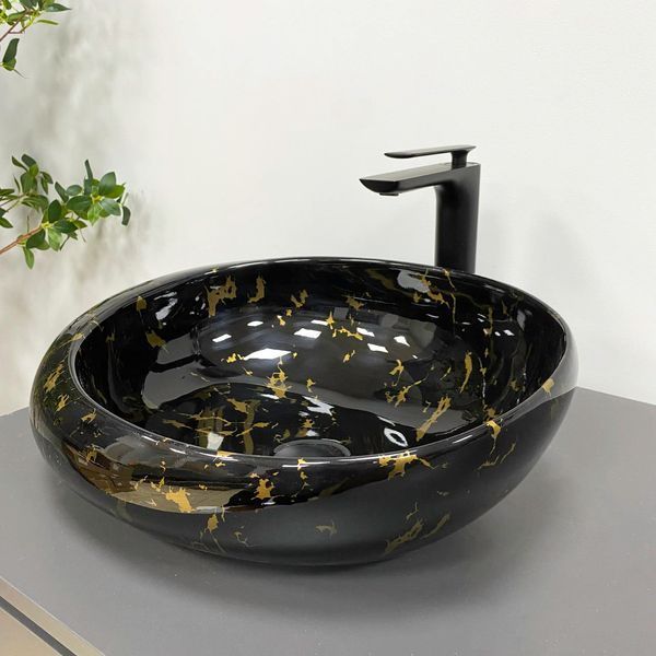 Умивальник (раковина) VBI RICCIA BLACK MARMO GLOSSY накладний VBI-017201 фото