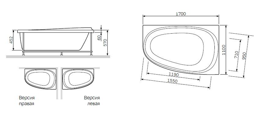 Каркас для ванни лівий 170х110 см AM.PM W80A-170L110W-R Like W80A-170L110W-R фото