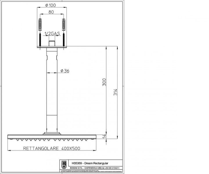 Верхній душ Bossini Dream Rectangular 400х500 мм H35369 фото