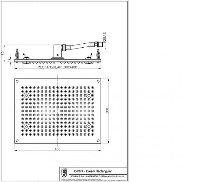 Верхній душ Bossini Dream Rectangular Light 400х300 мм H37374 фото