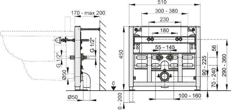 Монтажна рама для біде 510x100x450 Alca Plast A105/450 фото