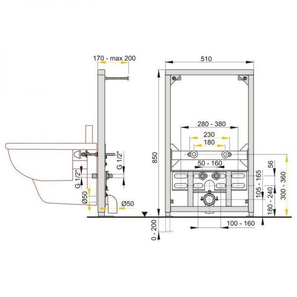 Монтажна рама для біде 510x100x850 Alca Plast A105/850 фото