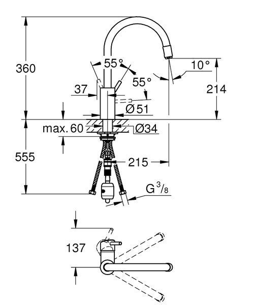 Змішувач для кухні з висувним виливом Grohe Concetto new 32663003 32663003 фото