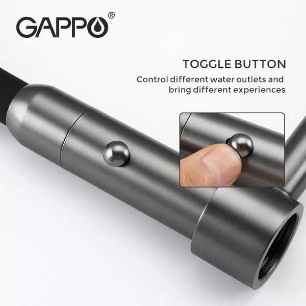 Змішувач для кухні GAPPO G4398-51 з гнучким виливом, 2 режими, чорний G4398-51 фото