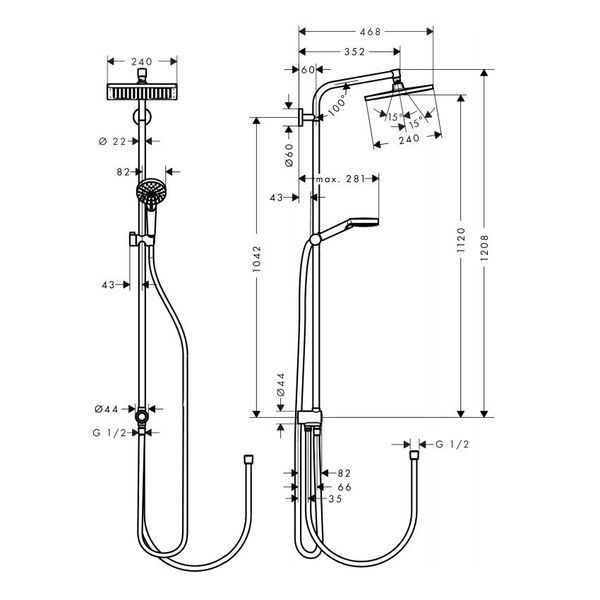 Душевая система Crometta E 240 1jet Showerpipe Reno EcoSmart квадратная 27289000 фото