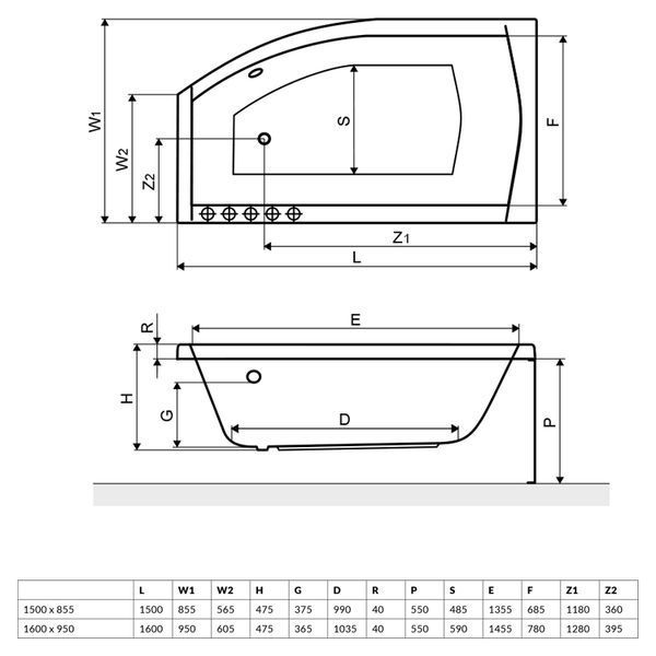 Ванна Radaway Sitera 150x85 ліва + ніжки + сифон R135L (WA1-32-150x085L) WA1-32-150x085PS фото