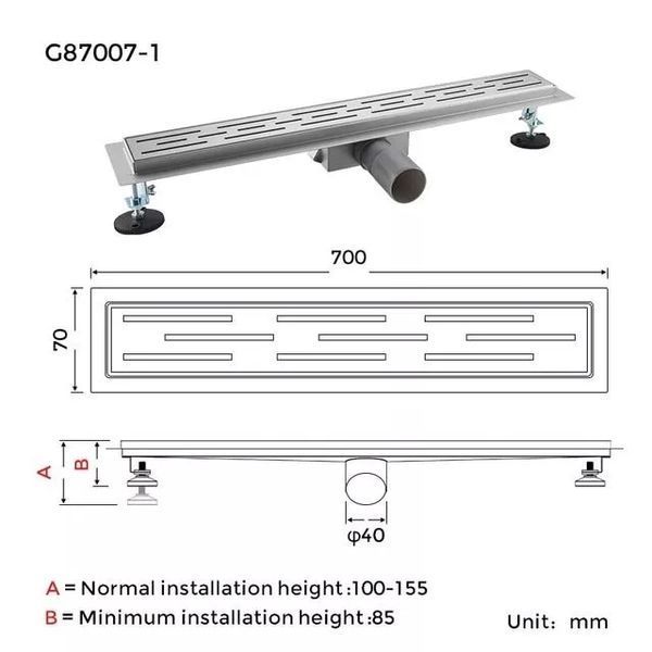 Душевой трап GAPPO G87007-1, 70х700 мм, нержавеющая сталь. G87007-1 фото