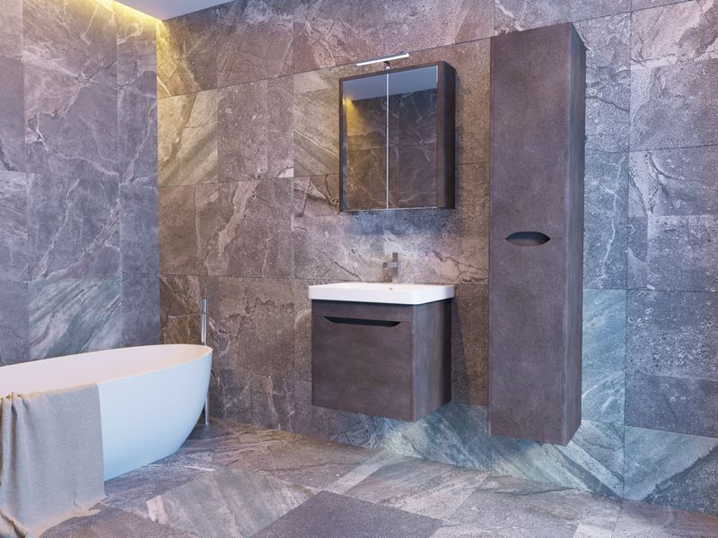 Тумба "Livorno-50" структурний камінь з умивальником "Luxury-50" (одні дверцята) 4820142277926 фото