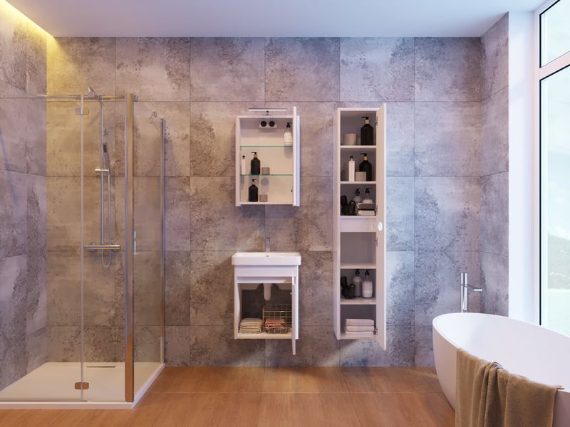 Тумба "Livorno-50" структурний камінь з умивальником "Luxury-50" (одні дверцята) 4820142277926 фото