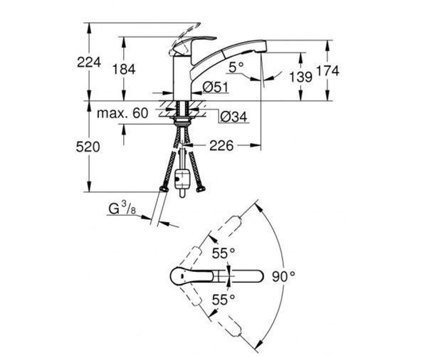 Смеситель для кухни с выдвижным изливом Grohe Eurosmart 30305000 30305000 фото