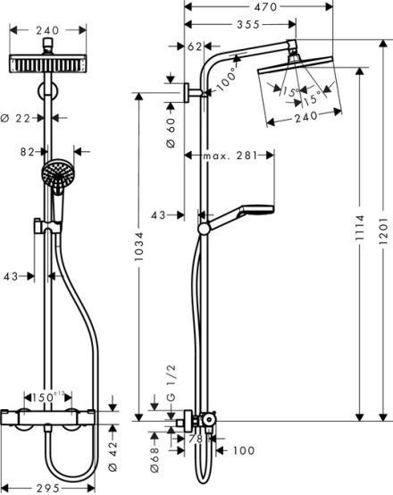 Душова система з термостатом Hansgrohe Crometta E 240 1jet Showerpipe, хром 27271000 фото