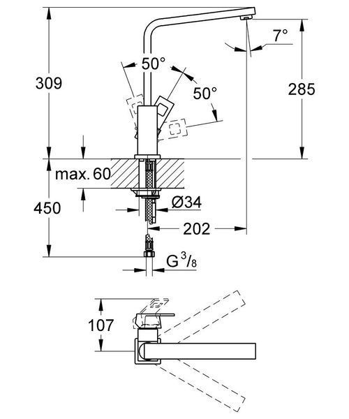 Смеситель для кухни Grohe Eurocube, однорычажный 31255000 фото