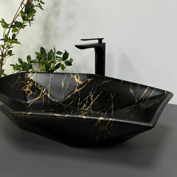 Умывальник (раковина) VBI VENEZIA MARBLE BLACK MATT накладной VBI-012406 фото