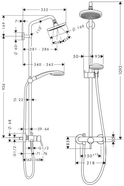 Душова система Hansgrohe Croma 100 Showerpipe 27154000 фото