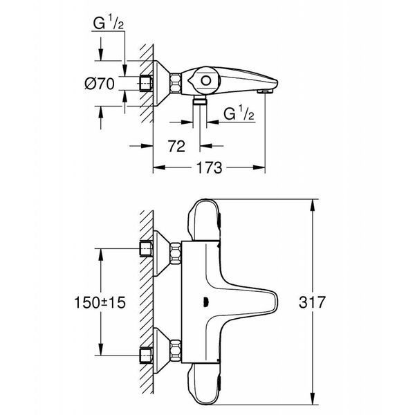 Термостат для ванни 1/2 "Grohe Grohtherm 1000 New, настінний монтаж 34155003 фото