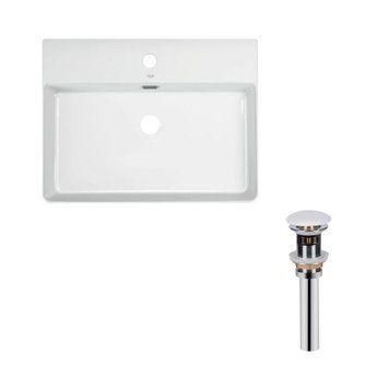 Комплект Qtap Nando LT: Раковина подвесная прямоугольная 600х440х130 мм White + Донный клапан PU02O SD00053450 фото