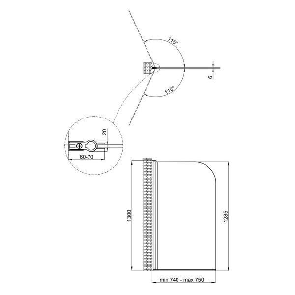 Шторка для ванны Qtap Standard SD00039718 75х130 стекло матовое (левая) SD00039718 фото