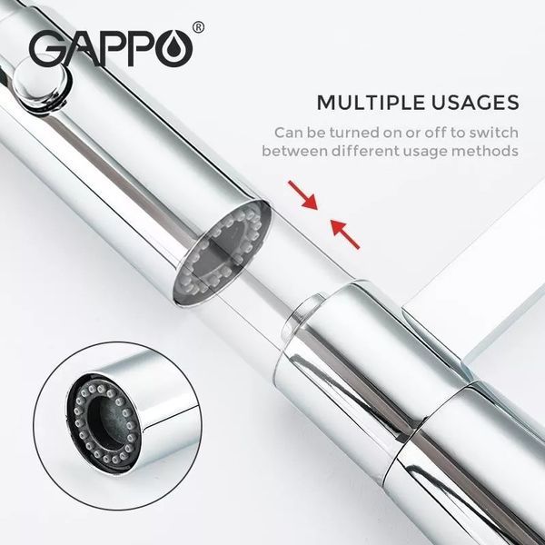Змішувач з гнучким виливом для кухні GAPPO G4398-15, 2 режими, чорний/хром G4398-15 фото