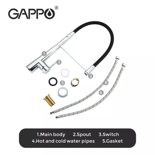Змішувач з гнучким виливом для кухні GAPPO G4398-15, 2 режими, чорний/хром G4398-15 фото