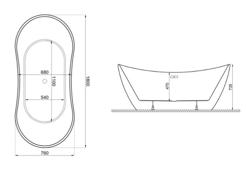 Окремостояча ванна Polimat ABI біла, 180 x 80 см 00039 фото