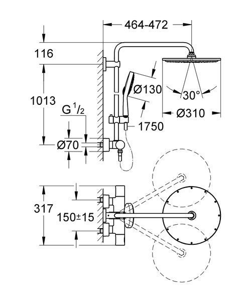 Rainshower System 310 Душевая система с термостатом для настенного монтажа (27968000) 27968000 фото