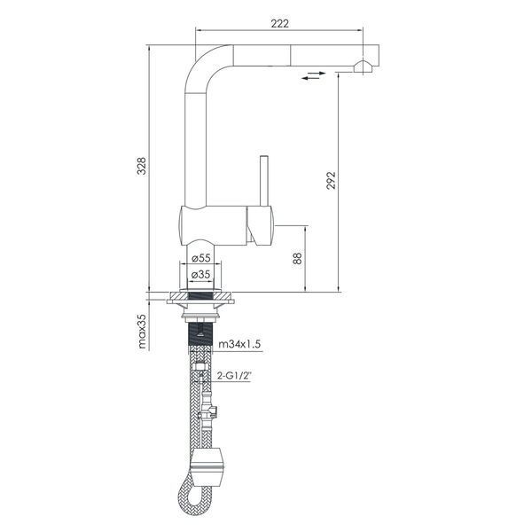 PIVOT LT смеситель для кухни, выдвижная лейка, сталь, 40 мм f03408502LT фото