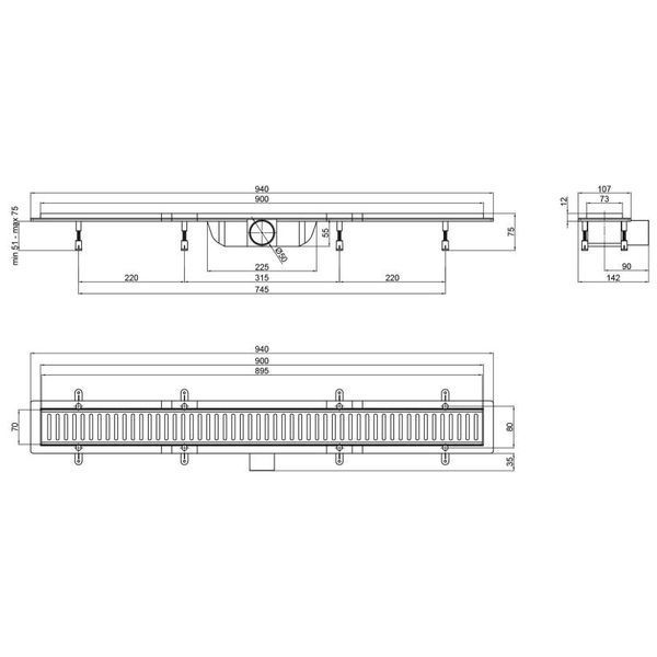Линейный трап Qtap Dry FB304-900 с сухим затвором 900 мм SD00034834 фото