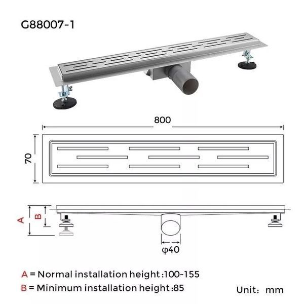 Душовий трап GAPPO G88007-1, 70х800 мм, нержавіюча сталь G88007-1 фото