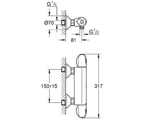 Термостат для душу 1/2 "Grohe Grohtherm 1000 New, настінний монтаж 34143003 фото