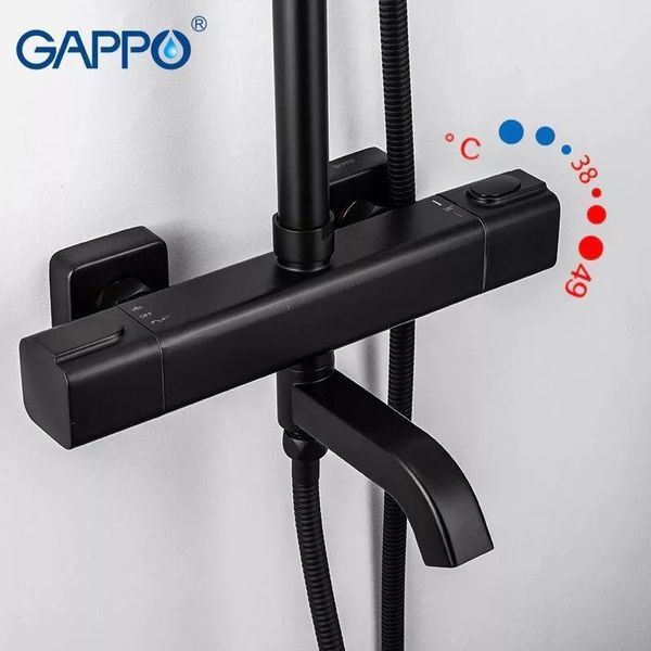 Душевая система с термостатом GAPPO G24791-6, 3-функциональная лейка, черный G24791-6 фото
