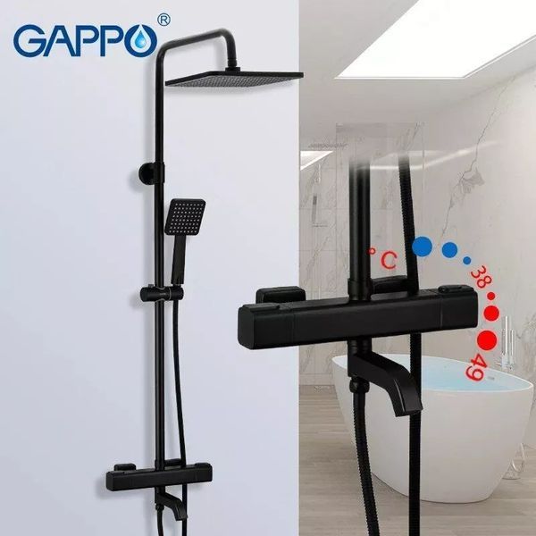 Душевая система с термостатом GAPPO G24791-6, 3-функциональная лейка, черный G24791-6 фото