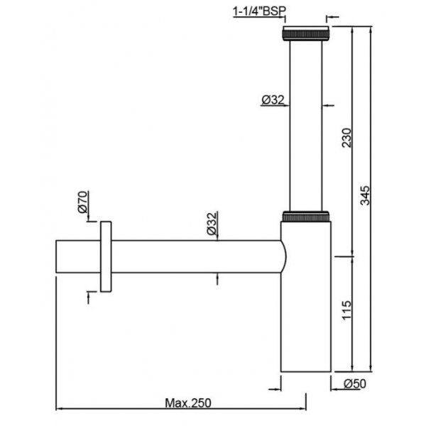 Сифон для раковини 25x19, хромований Jaquar ALD-CHR-769L250X190 фото