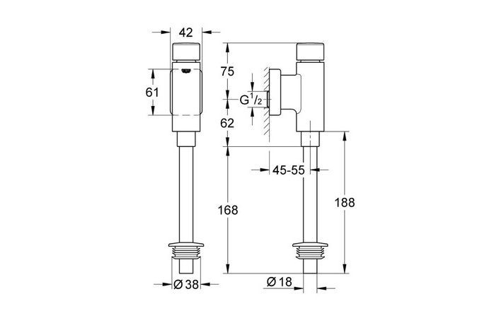 Змивний пристрій для уриналу Grohe Rondo, хром (37346000) 37346000 фото