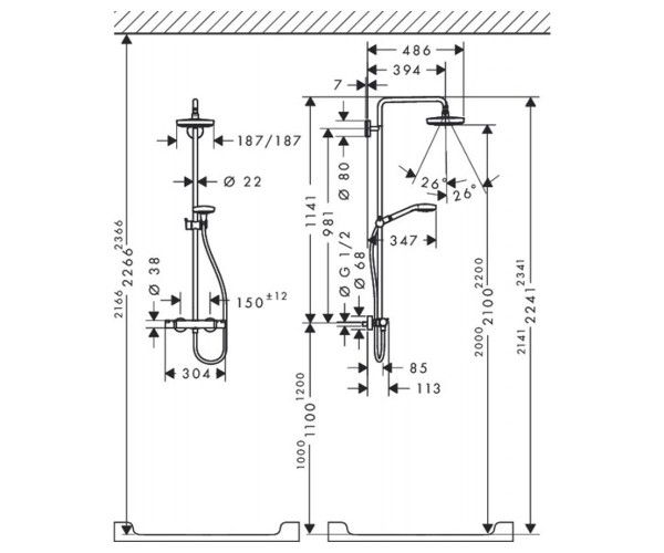 Душова система Croma Select E 180 2jet Showerpipe 27256400 фото