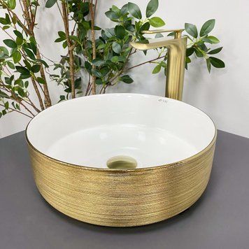 Умывальник (раковина) VBI PRATO BRUSH GOLD WHITE накладной VBI-011408 фото